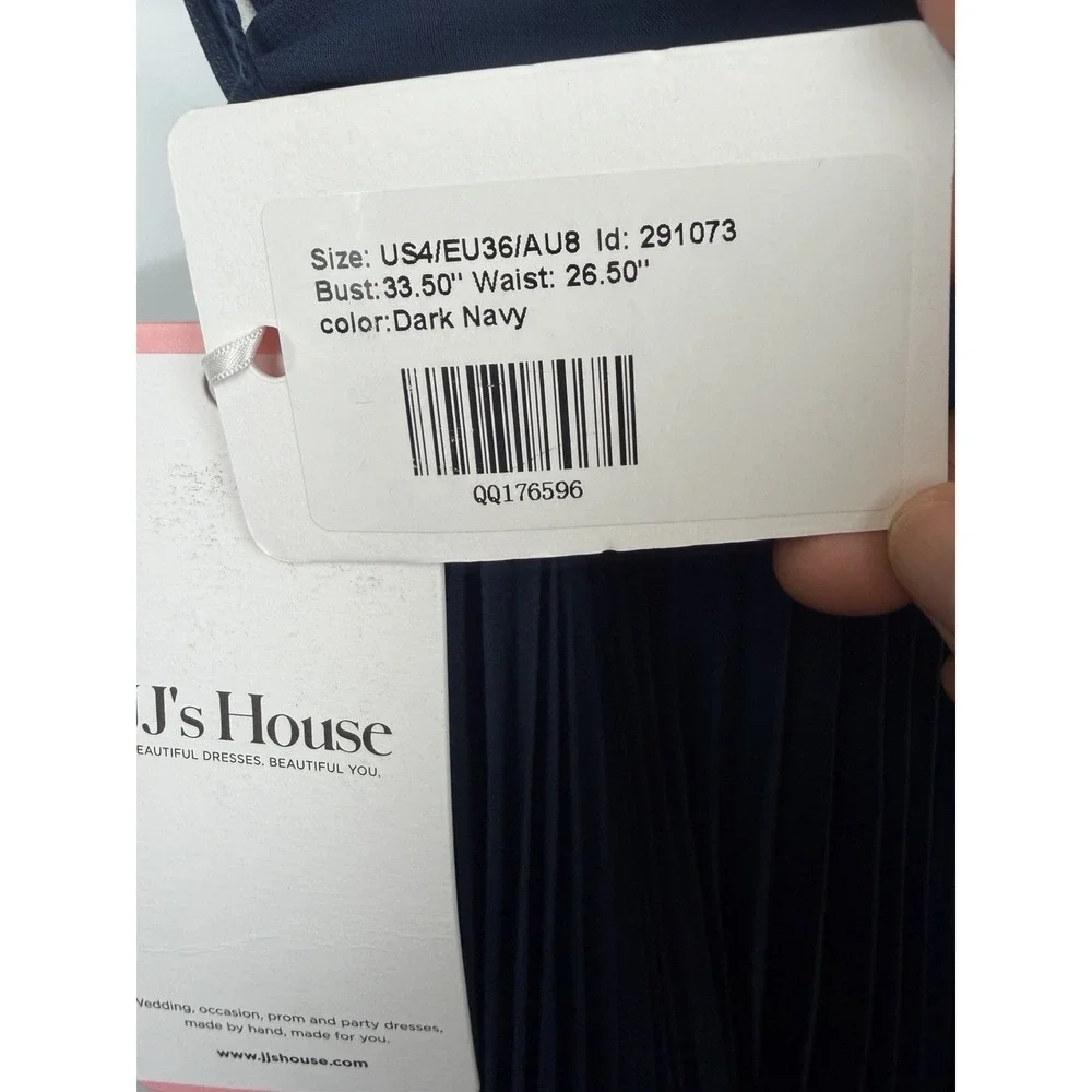 JJ House Women's Dark Navy Pleated Chiffon Midi Dress Sz 4